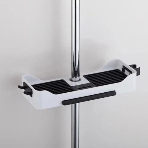 Shower Storage Rack Bathroom Shelf Pole Shelves Shampoo Tray Stand Single Tier No Drilling Lifting Rod Shower Head Holder Rack