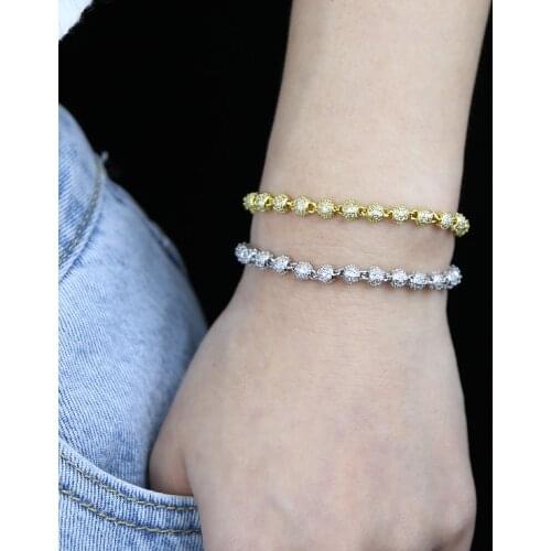 Drop ship women lady girlfriend gold silver color 4mm ball charm tennis chain bracelet jewelry for party rock hip hop bracelets