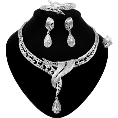 Yulaili Factory Direct Sales Bridal Selver Costume Jewelry Set Collar Necklace Design Earrings Bridesmaid Womans Jewelry Sets
