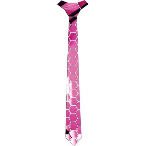 Romantic Pink Mirror Acrylic Fashion Slim Necktie Men Wedding Party Accessory Gift Magenta Women Skinny Ties Hexagonal