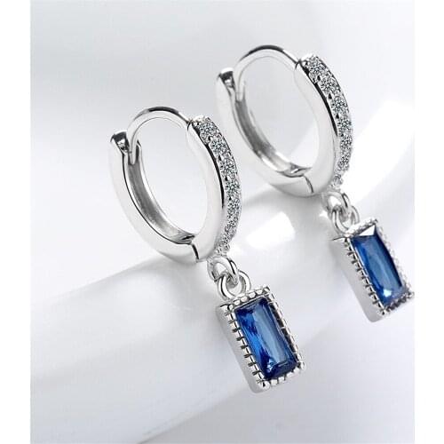 SHQIYAYI 925 Sterling Silver Hoop Earrings Blue Crystal Drop Earrings For Women Korean Fashion Luxury Jewelry Best Gift 579