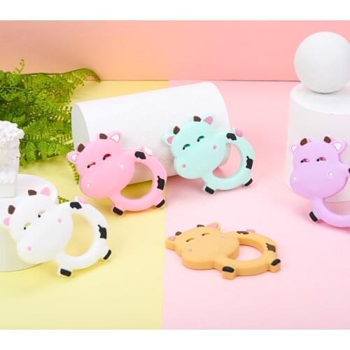 Sunrony 1pcs Baby Dairy Cow Silicone Teether Rodent BPA Food Free Silicone Teething Nursing Pacifier Clip Silicone