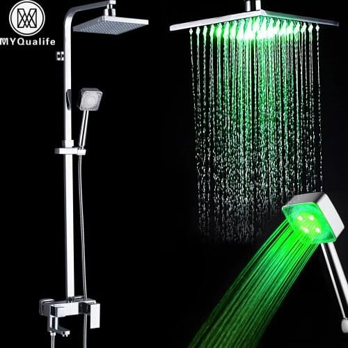 Led Light Shower Faucet Set Square shower head Color Changing Handshower Bath Shower System swivel Spout faucet