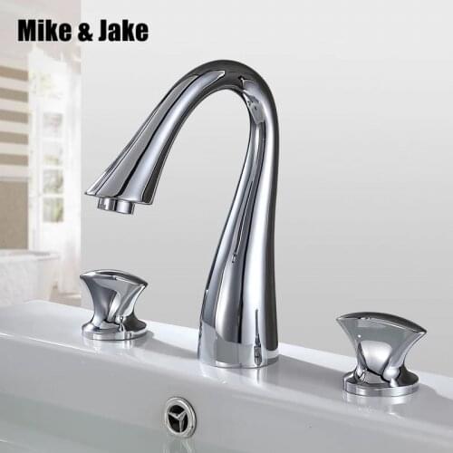 3pcs bathroom chrome swan faucet mixer 3 hole basin faucet Tap double handle Basin Mixer Hot And Cold Water Wash Faucet