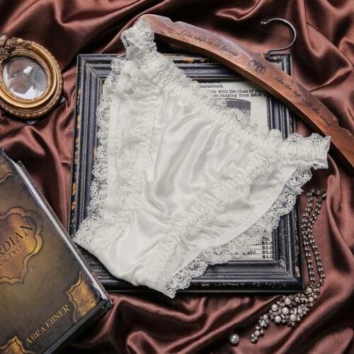 Women Sexy Silk Panties Lingerie Female Soft Silk Satin Underwear Low-rise Briefs Knickers G-String Elegant Lace Lady Underpants