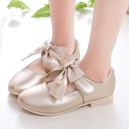 Girls Princess Shoes Shallow Bowknot Metallic Color Fashion Sweet Girls Mary Janes Shoes Light Non-slip 26-36 Kids Ballet Flats