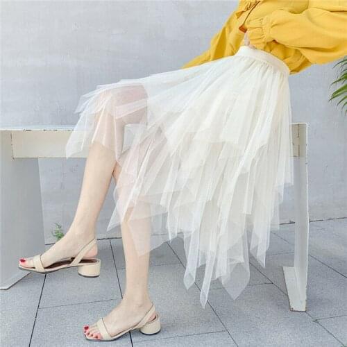 Irregular Korean Style Mesh Tulle Skirts Women Summer Fashion High Street Skirt Sweet Jupe