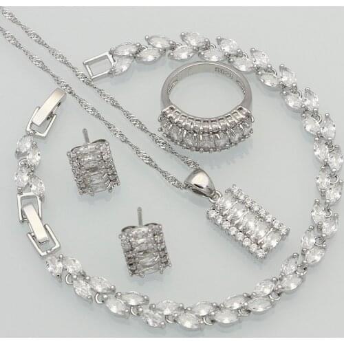 925 Silver Jewelry White Australian Crystal Jewelry Sets for Women Wedding Bracelets/Necklace/Pendant/Earrings/Ring