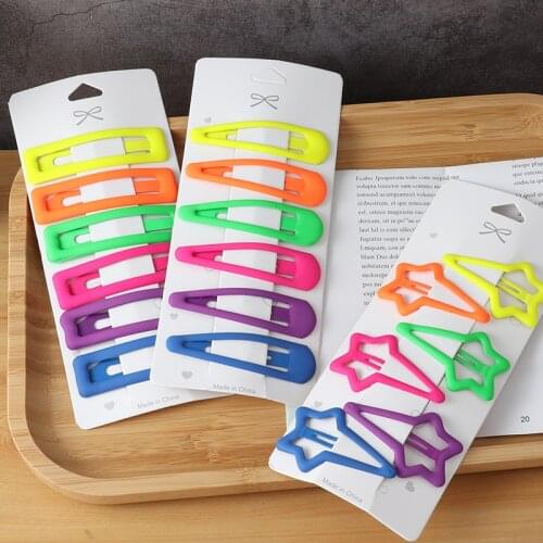 6Pcs Girls Hair Clips Candy Color Hairpins Star Heart Shaped Childrens Color Metal Hairpin Hair Accessories Girls Headdress