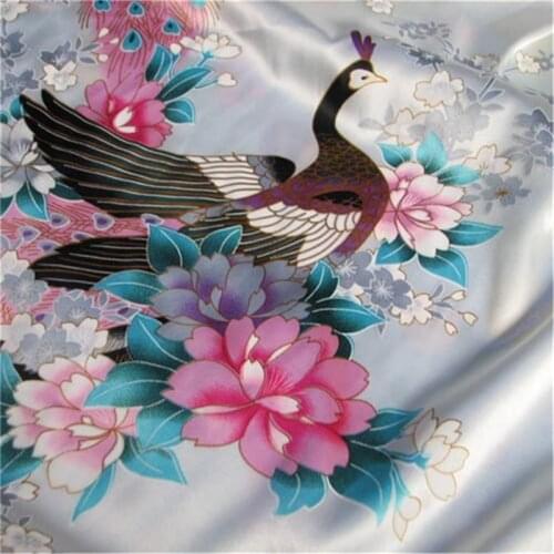 CF550 White Large Peacock Brocade Jacquard Fabric Traditional Chinese Wedding Cheongsam Qipao Fabric Mulberry Silk DIY Material