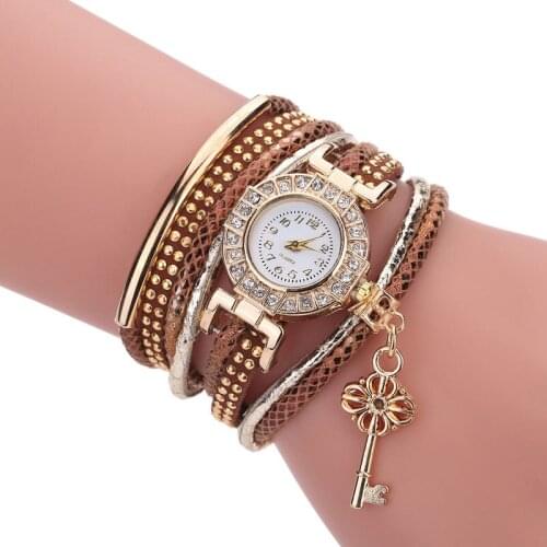 Women Winding bracelet A golden key pendant Quartz watches Relogio birthday Christmas Valentines Day gift