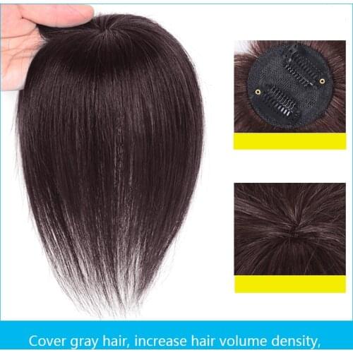 TALANG Women Hair Topper Piece Human hair Hair Clips In one piece Hair Extension Straight Toupee Hairpiece Natural Color