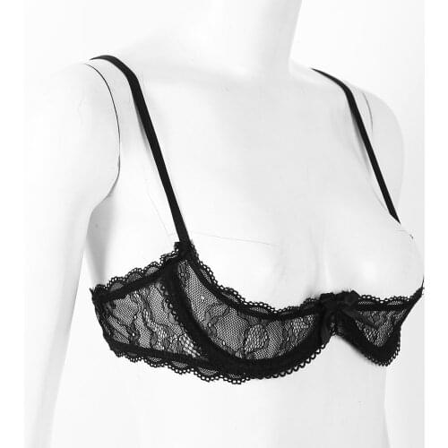 Womens Sexy Bra See Through Sheer Lace Lingerie Adjustable Straps Push Up Underwire Bra Nightclub Sexy Open Cups Bra Top