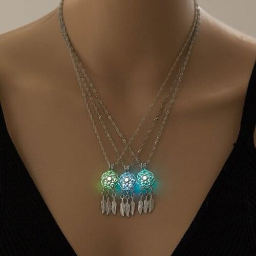 Necklace At Night Dream Catcher Luminous Personality Women Jewelry Goth Retro Fashion Aesthetic Accessorie Glowing Chain Pendant