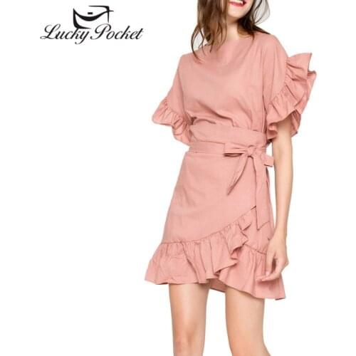 2020 Women Summer Fashion New Slim Solid Color Mini Dress Female Loose Casual Brand Dresses Ladies Pink Sashes Vestidos ML197