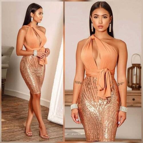 Champagne Sleeveless Bodycon Bandage Party Dress Luxury Sequins Elegant Bodycon Festive Christmas Party Vestidos De Senhora