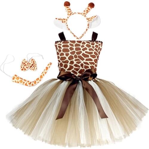 1Set Giraffe Girls Tutu Dress Outfit Zoo Animal Kid Christmas Costumes Toddler Baby Girl Performance Birthday Jungle Party Dress