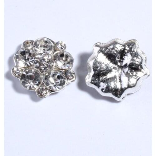 10PCS 16MM Newborn Clear Silver Rhinestone Button Embellishment For Hair Accessories Metal Crystal Alloy Buttons For Wedding