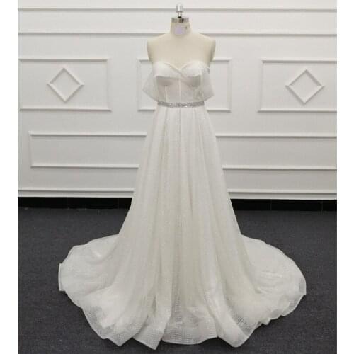 2021 A-line Wedding Dresses Lace Up Bridal Gowns White Wedding Dress Sequins Belt Bones Glitter Material vestido de noiva HQ028