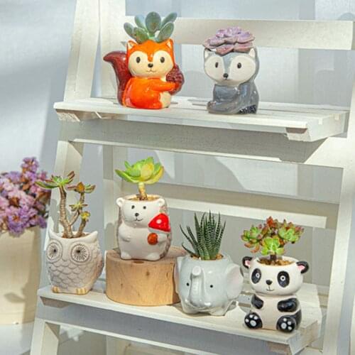6pcs/Set Creative Cartoon Aniaml Flower Pots Ceramic Miniature Model Planter Home Garden Decoration Succulent Potted Ornament