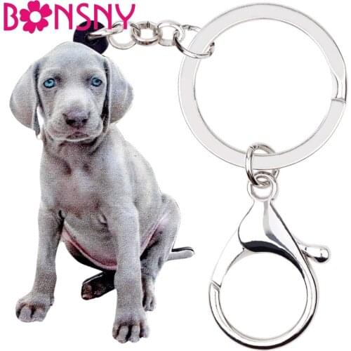 Bonsny Acrylic Sitting Weimaraner Dog Key Chain Keychain Ring Animal Jewelry For Women Girls Pet Lovers Bag Car Charms Wholesale