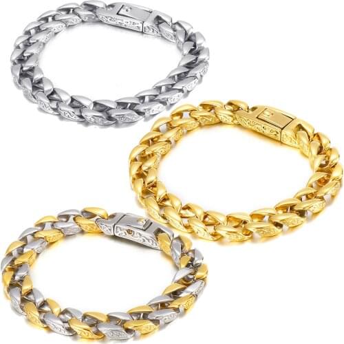 12mm Fashion Men Chain Bracelet Stainless Steel Curb Cuban Link Chain Bangle for Male Women Hiphop Trendy Wristband Jewelry Gift
