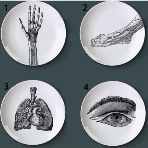 Human Body structure decorative plate art ceramic dish display tray club price fun skull dish creative kitchen decoration set