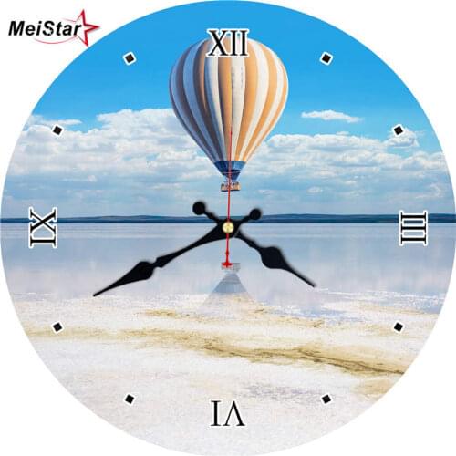 Wooden Wall Clock Silent non ticking silent Colorful Hot Air Balloons Flying On The Sea Beach Scenery Frameless Home Decoration