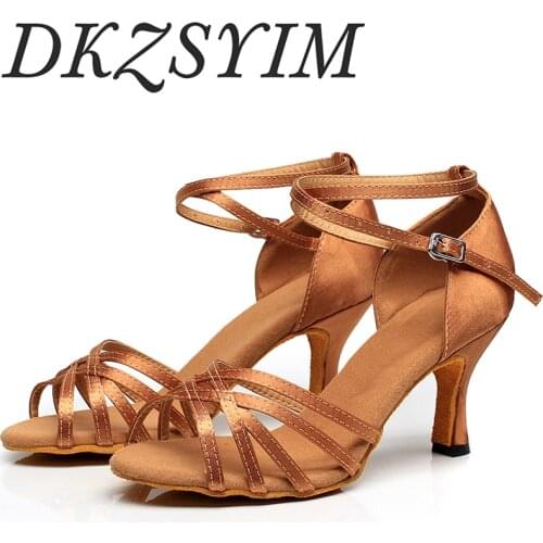 DKZSYIM Satin Salsa Latin Dance Shoe For Women Girls Tango Ballroom Dance Shoe High Heel Soft Dance Shoes 6-10cm Ballroom Dance