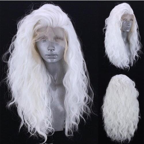 Long Wavy Lace Front Wigs Loose Wavy White Blonde Hair Glueless Heat Resistant Fiber Hair Synthetic Wig Side Part Cosplay Wigs