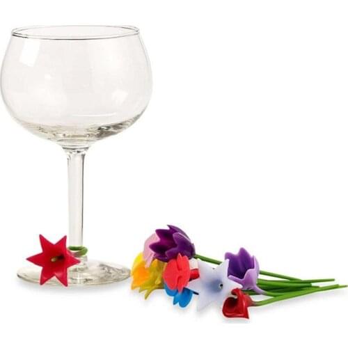 6pcs Flowers Shape Wine Cup Marker Silicone Wine Glass Label Party Glass Cup Recognizer Tools For Wine Glass (Random)