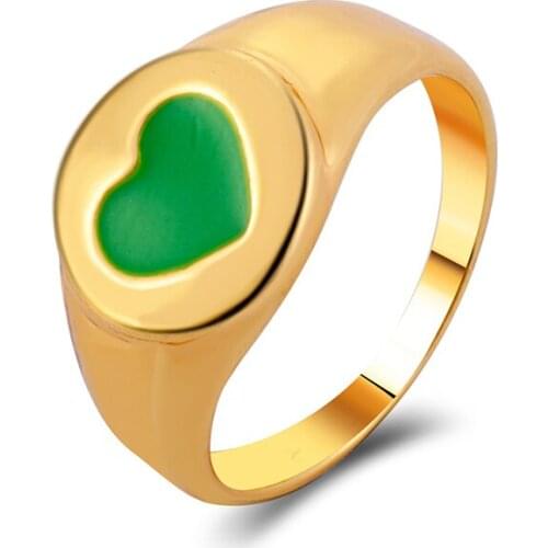 Geometric Colorful Enamel Love Heart Shaped Thick Ring for Women Vintage Gold Color Alloy Finger Rings Punk Rock Lucky Jewelry