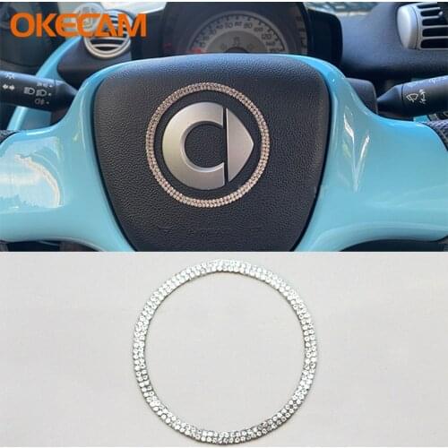 Crystal Trim Car Steering Wheel Cover Logo Ring For Mercedes Smart Fortwo Forfour 451 453 Steering Wheel Sticker Accessories