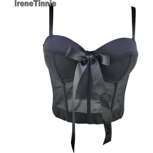 Irene Tinnie Solid Color 2021 Mesh Push Up Bralet Womens Bownot Corset Bustier Bra Night Club Party Cropped Top Vest Plus Size