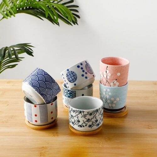 Succulent Flower Pot Ceramic Flower Pot Succulent Flower Pot Set With Bamboo Desktop Stand