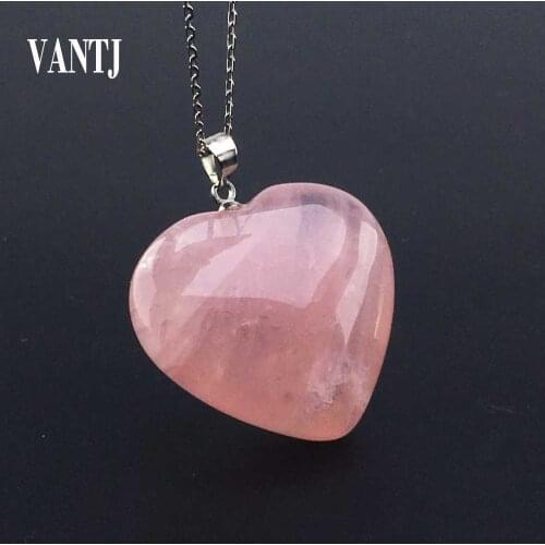 VANTJ Natural Rose Quartz Pendant Sterling 925 Silver Big Crystal Gemstone Semi-precious Jewelry Necklace For Women Party Gift