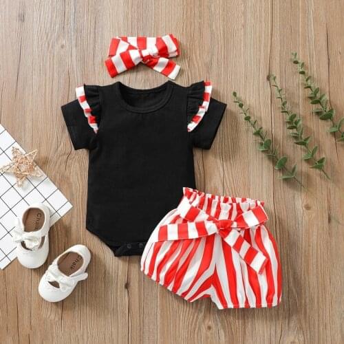 Summer baby set short sleeve romper and stripe shorts 2PCS girls clothing sets