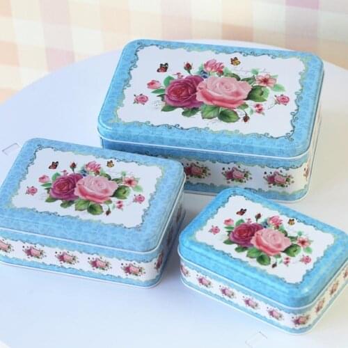 3 pcs/set Squate Metal Cookies Moon Cake Box Flower Large Storage Tin Box Home Drawer Organizer Marriage Wedding Box