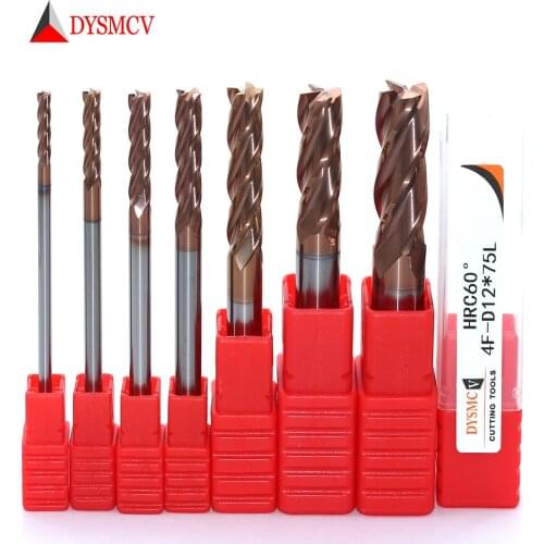 1pc End Mill 12mm HRC60 4Flute 75mm 100mm 150mm Solid Carbide Spiral Straight Shank Flat Endmills CNC Lathe Milling Cutter Tools