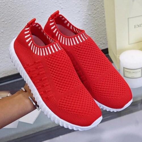 Large Size Summer Breathable Sport Sneakers Woman Sports Shoes for Women Running Shoes Woman Red Knit Basket Femme 2021 D-892