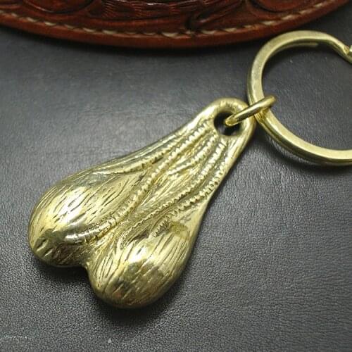 2018hot Solid Brass Balls Keyring Keychain Novelty Key Fob For Car Key DIY Accessories brass testicles pendant Includes key ring