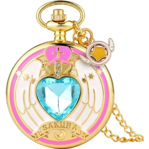 Hot Japanese Anime Theme Quartz Necklace Pocket Watch Gold Sweater Chain Trendy Retro Students Girls Jewelry Pendant Pocket Cloc