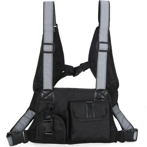 Hip Hop Tactical Vest Multifunction Chest Bag Men Women Waist Bag Reflective Shoulder Strap Vest Nylon Street Style Chest Rig