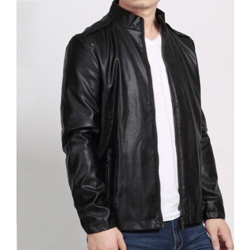 Fashion Mens Faux Sheepskin Leather Jacket Stand Collar Business Man Casual Pu Leather Outwear Coat Plus Size 7XL Biker Jackets