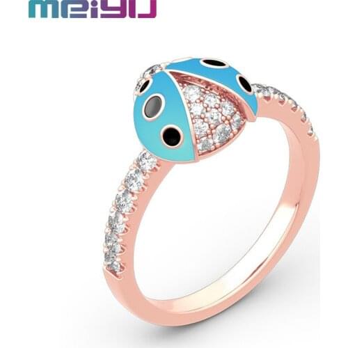 Fashion Lucky Pink Ladybug Ring Creative Plating 18K Champagne Gold Inlaid Shiny Zircon Cute Seven Star Ladybug Insect Ring