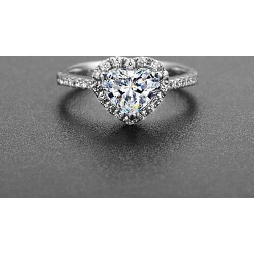 Trendy Simple Heart-shaped Crystal Ring Charm Women Inlady Zircon Silver Rose Plated Gold Ring Romantic Bride Engagement Jewelry