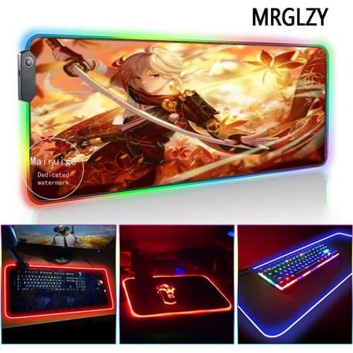 MRGLZY Drop Shipping LED Light RGB Large Mouse Pad XXL Genshin Impact Kazuha Desk Mat Gaming Accessories for PC Laptop Keyboard