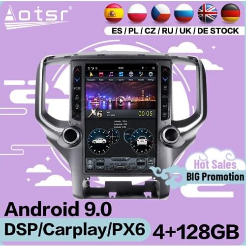 4+128G Tesla Screen Multimedia Stereo Android Player For Dodge RAM 2018 2019 2020 GPS Navigation Video IPS Audio Radio Head Unit