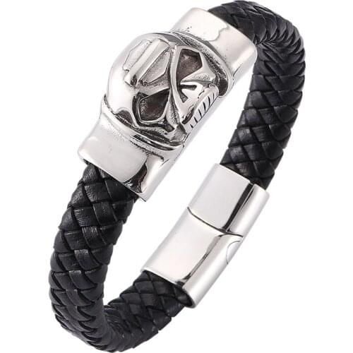Punk Skull Men Bracelet Ghost Head Charms Leather Gothic Cool Rock Bracelets & Bangles Male Jewelry Gifts SP0269