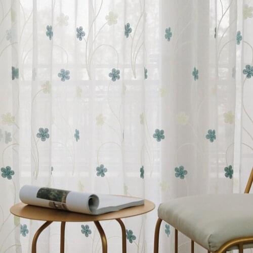 2021 New Pastoral Style All-match Pure Color Embroidered Yarn Curtains Bedroom and Living Room Screens Translucent Curtains